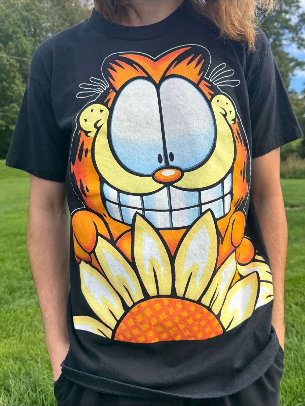 Vtg 90s Garfield Sunflower T Shirt XL Single Stitch Tennessee River Gold MINT